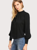 Puff Sleeve Pleated Detail Blouse