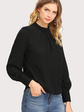 Puff Sleeve Pleated Detail Blouse