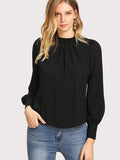 Puff Sleeve Pleated Detail Blouse