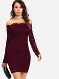 Floral Lace Overlay Bardot Bodycon Dress