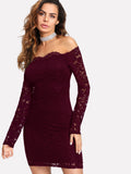 Floral Lace Overlay Bardot Bodycon Dress