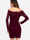 Floral Lace Overlay Bardot Bodycon Dress