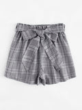 Self Tie Waist Plaid Shorts