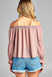 Women's Puff Long Sleeve Ruffled Front Tie Off