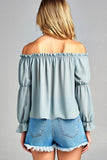 Women's Puff Long Sleeve Ruffled Front Tie Off