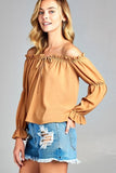 Women's Puff Long Sleeve Ruffled Front Tie Off