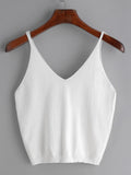 White V Neck Knitted Cami Top