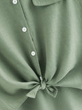 Rolled Cuff Knotted Hem Shirt