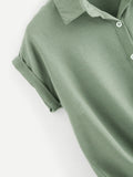 Rolled Cuff Knotted Hem Shirt