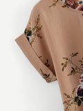 Plus Floral Print Dip Hem Blouse