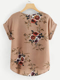Plus Floral Print Dip Hem Blouse