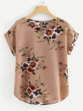 Plus Floral Print Dip Hem Blouse
