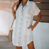 Women Single-button Striped Loose Dress