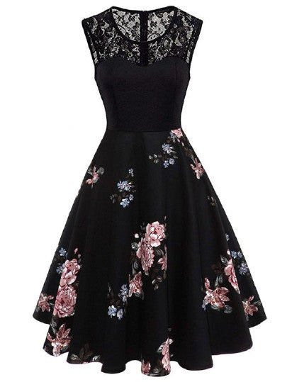 Contrast Lace Floral Print Dress