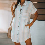 Women Single-button Striped Loose Dress