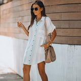 Women Single-button Striped Loose Dress