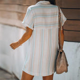 Women Single-button Striped Loose Dress