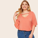 Plus Choker Neck Button Keyhole Blouse