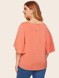 Plus Choker Neck Button Keyhole Blouse