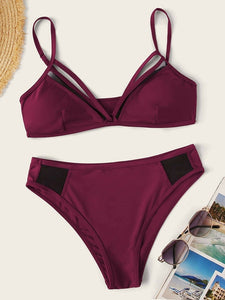 Contrast Mesh Harness Bikini Swimsuit