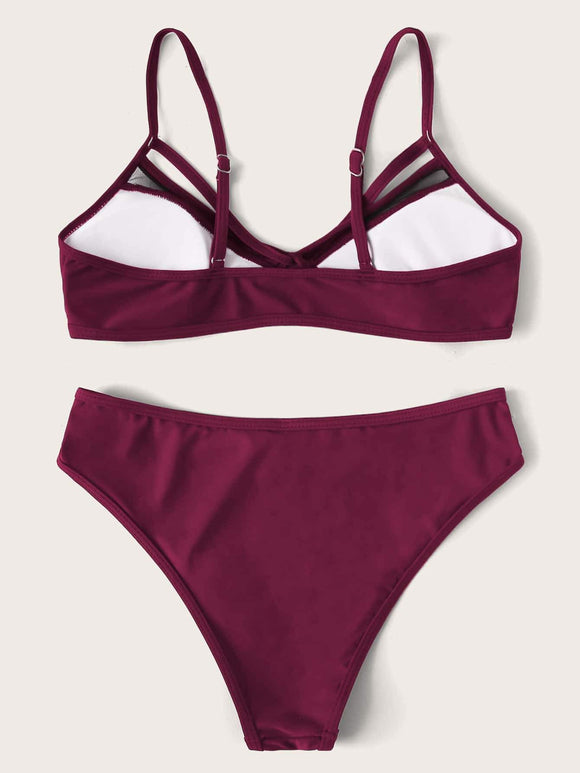 Contrast Mesh Harness Bikini Swimsuit