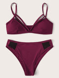 Contrast Mesh Harness Bikini Swimsuit