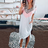 V-neck Hit Color Leopard Printed T-shirt Dress