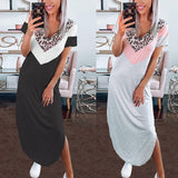 V-neck Hit Color Leopard Printed T-shirt Dress