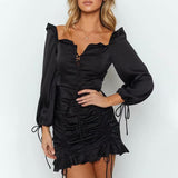 Long Sleeve Black Sexy Backless Lace up Club Dress