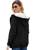 Fleece Hooded Black Button Down Cardigan Sweater