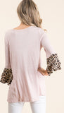 Avery leopard bell sleeve top in blush