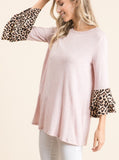 Avery leopard bell sleeve top in blush