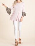 Avery leopard bell sleeve top in blush