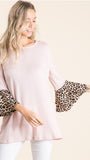 Avery leopard bell sleeve top in blush