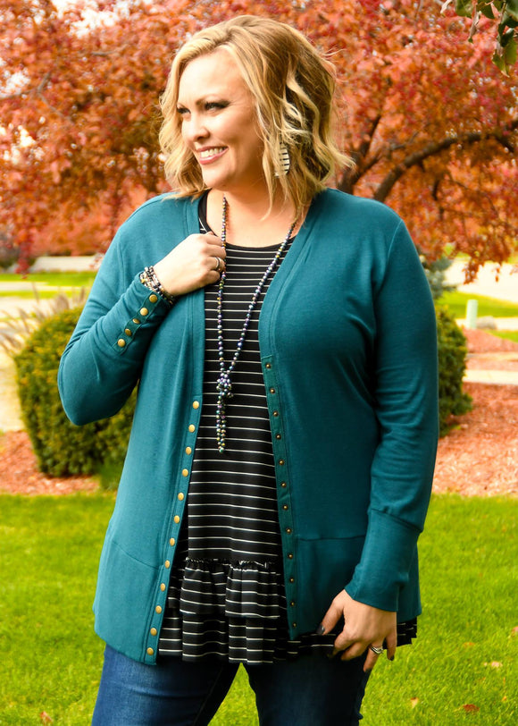 Midnight Teal Snap Cardigan