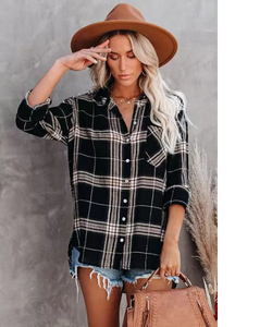 Black Plaid Button Shirt