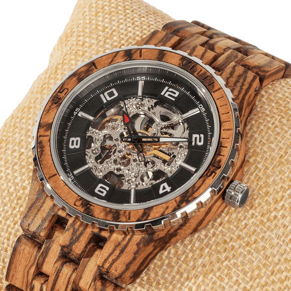 Men's Premium Self-Winding Transparent Body Zebra Wood Watches