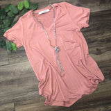Mauve V-Neck Pocket Tee