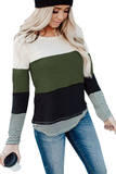 Green Stylish Colorblock Splicing Stripes Top