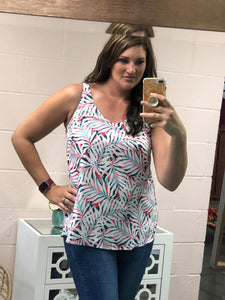 Mint/Coral Fern Summer V-Neck Tank