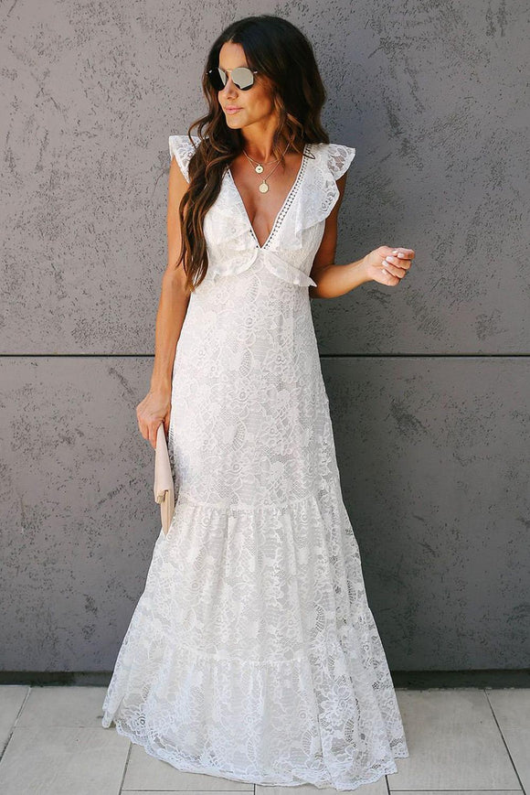 All My Love Lace Tiered White Maxi Dress