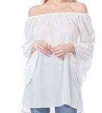 Women's Fashion Long Bell Sleeve Blouse Coral