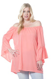 Women's Fashion Long Bell Sleeve Blouse Coral