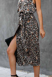Black Leopard Wrap Vintage Midi Dress