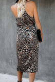 Black Leopard Wrap Vintage Midi Dress