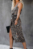 Black Leopard Wrap Vintage Midi Dress
