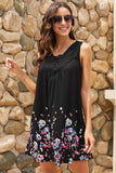 Black Crew Neck A-Line Daily Floral Dress