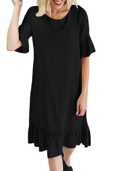 Black Half Sleeves Wide Ruffle Hem Midi Dress