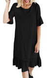 Black Half Sleeves Wide Ruffle Hem Midi Dress