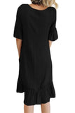 Black Half Sleeves Wide Ruffle Hem Midi Dress
